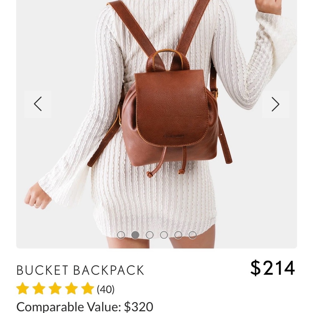 Portland Leather Brown Bucket Backpack - Picture 2 of 10